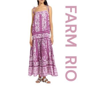 FARM RIO Sweet Garden Lilac Floral Shift Maxi Dress, Size M.